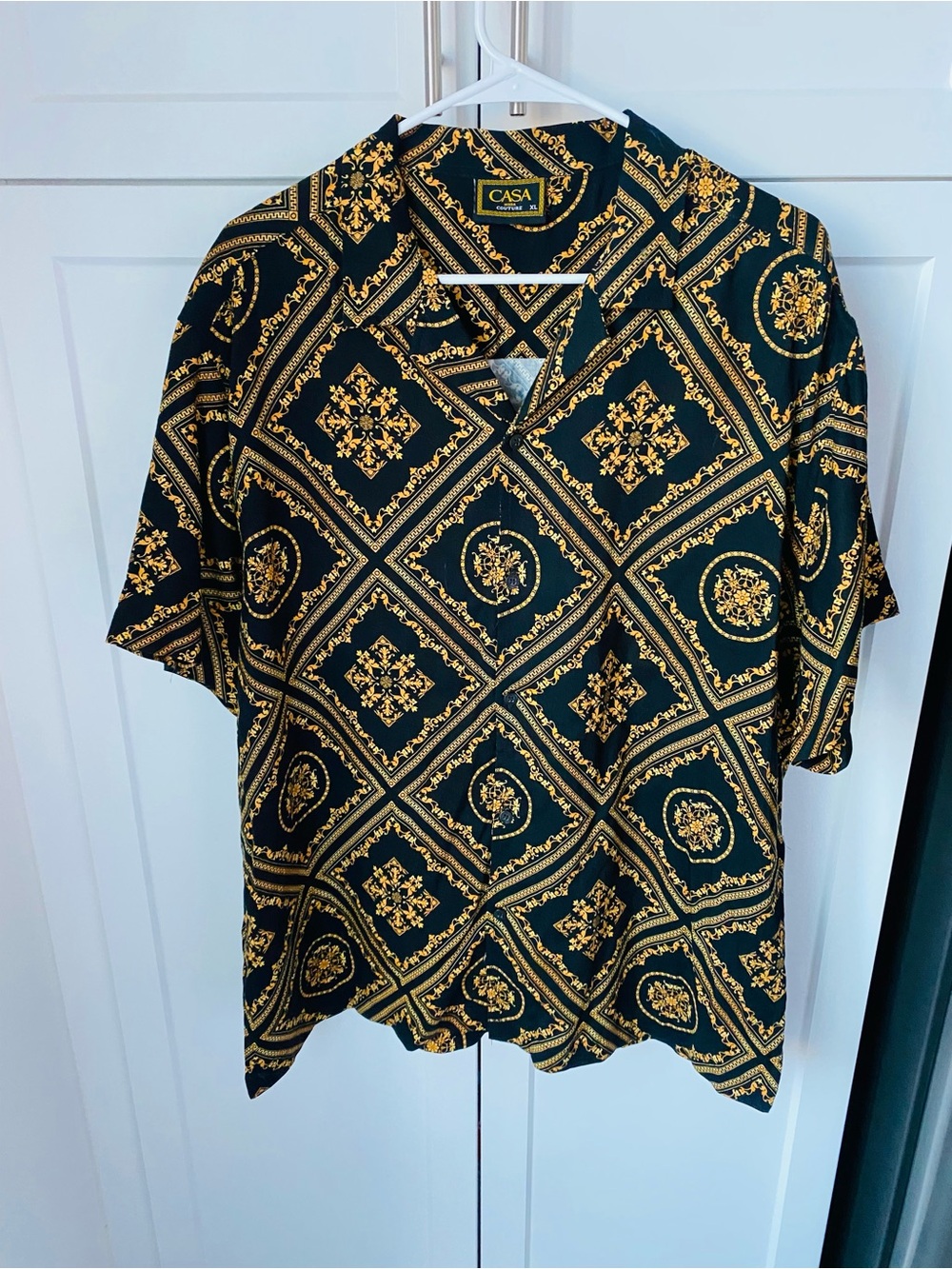 Casa Moda Couture Mens XL black gold short sleeve button up